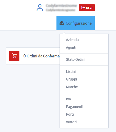 dashboard e catalogo online